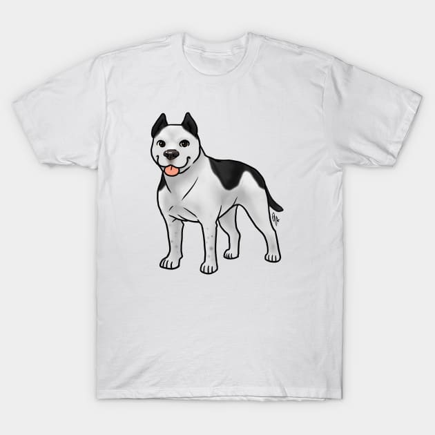 Dog - American Staffordshire  Terrier - Cropped Black and White T-Shirt by Jen's Dogs Custom Gifts and Designs